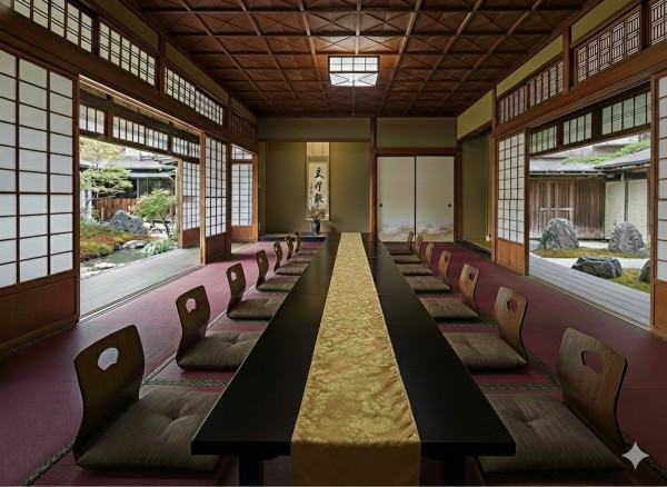 大内塗風の和室　朱色